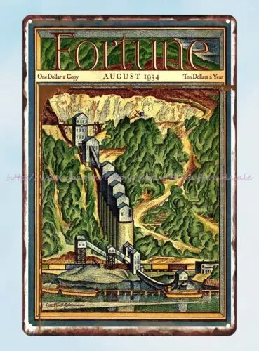 service plaque Mining 1934 Fortune magazine cover metal tin sign