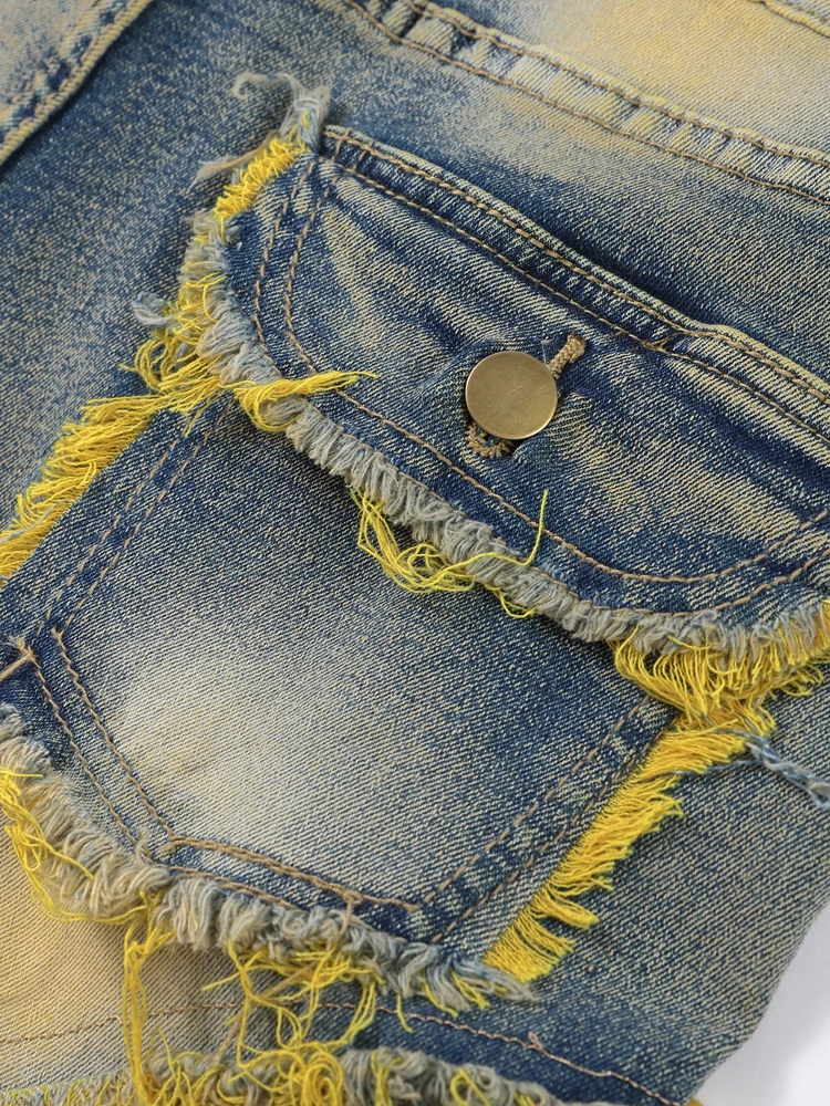 Jeans da uomo patchwork strappati alla moda con cerniera pantaloni in denim a matita slim a vita alta 2025 autunno streetwear maschile