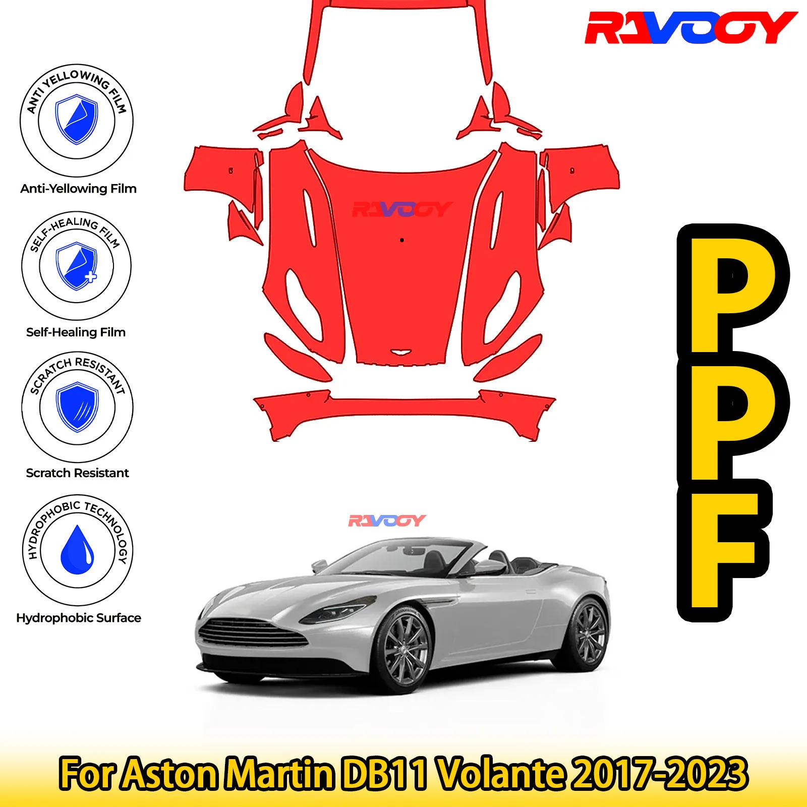 

For Aston Martin DB11 Volante 2017-2023 Glossy Matte Black Precut front PPF Kit Paint Protection Film
