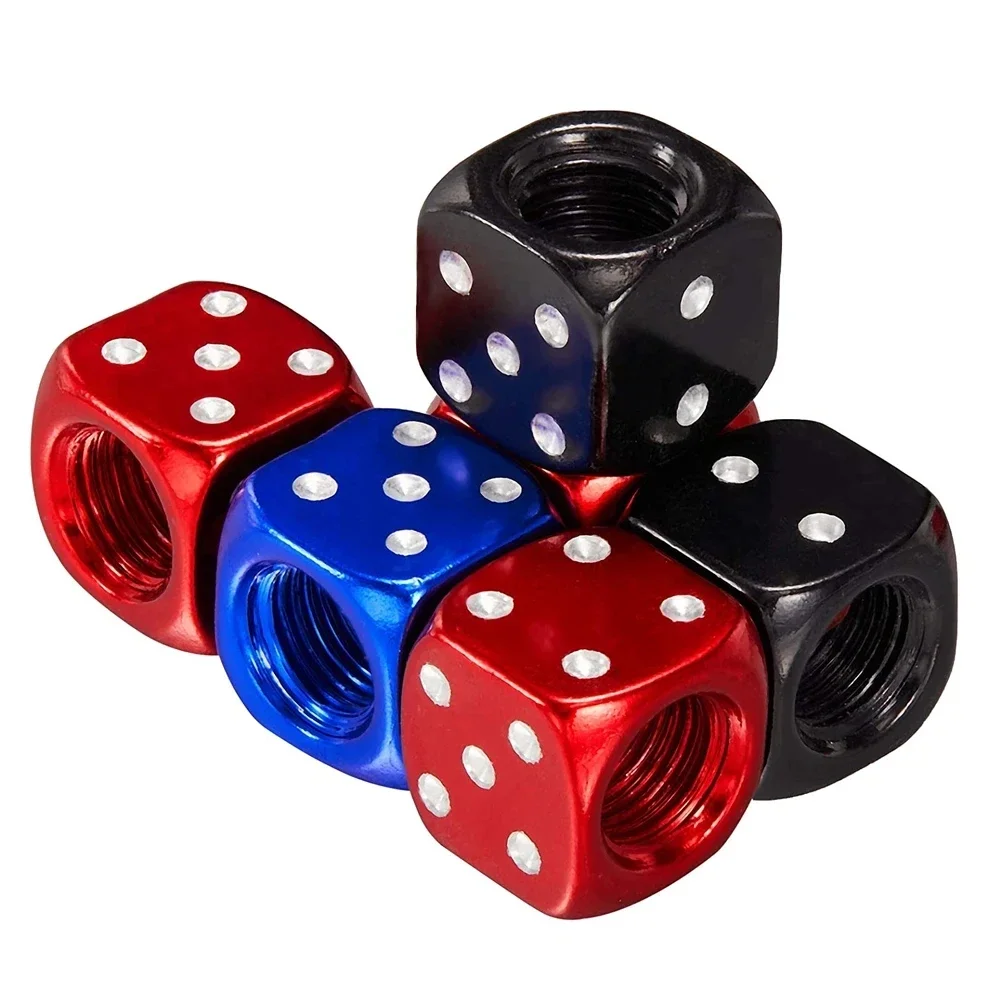 4Pcs/Set Aluminum Car Truck Motocycle Bike Dice Wheel Stem Tyre Tire Wheel Stem Air Valve Dust Cap Cover Worldmuma