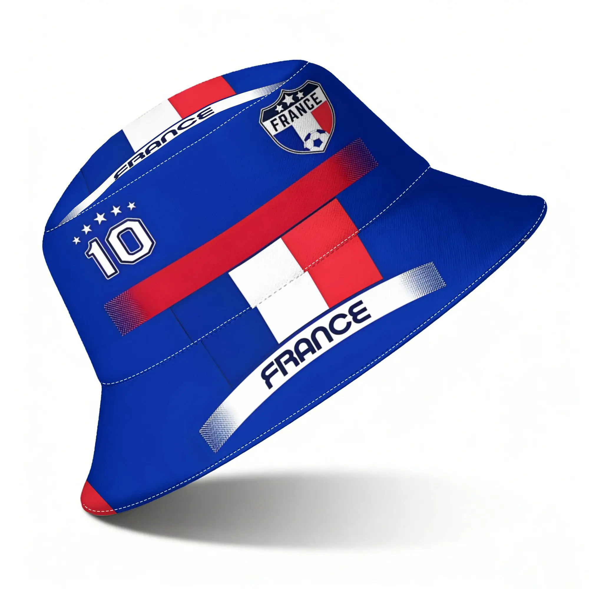 Custom France Soccer with Flag Shield And Number 10 Printed Bucket Hat Unisex Suitable for Outdoor Vacations and Travel