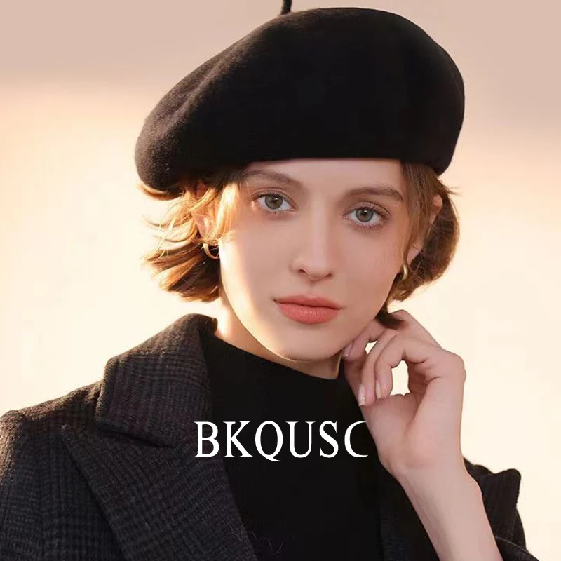 Women's Wool Beret Winter Fashion Warm Painter Hat Cashmere Beret Women's Elegant Solid Color Soft Wool Beret Artist Pumpkin Hat