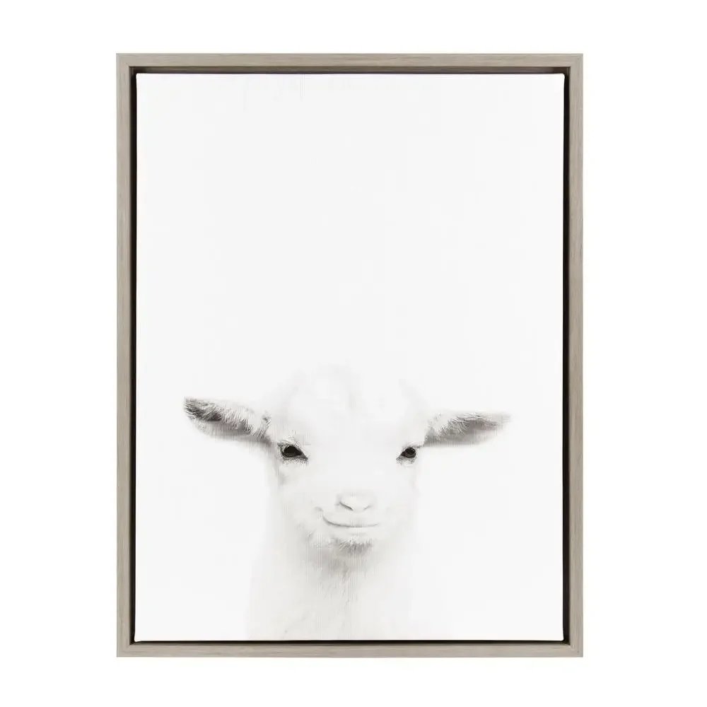 Black White Baby Goat Portrait Framed Canvas Wall Art 18x24 by Simon Te Tai USA Print Farm Animal Decor Rustic Vertical Animal