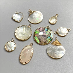 Shiny Mother of Pearl Pendant Natural Shell Drop Water Heart Round Charm Fashion Simple Accessories for Jewelry Making Necklace
