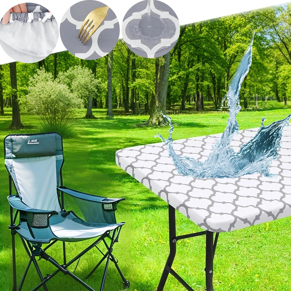 

1PC Rectangle PVC Table Cloth Elastic Fitted Tablecloth Waterproof Cover Fold Tables Picnic Camping Manteles De Mesa Rectangular