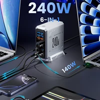 240W GaN Charger 6-IN-1 140W PD3.1 PPS USB Type C Digital Display Fast Charging Station for iPhone 16 15 MacBook Laptops Samsung 4