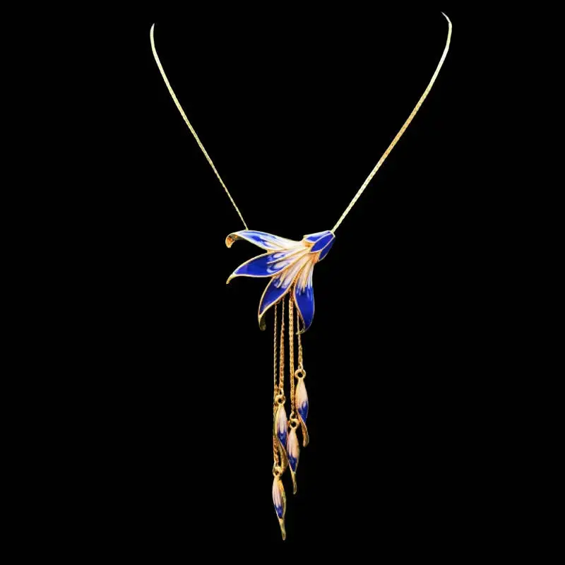 تشينغداو-المينا رسمت قلادة شرابة والأذن مجموعة ، العصور الوسطى خمر الأعمال الثقيلة ، نمط القصر الرجعية ، أنيقة #3