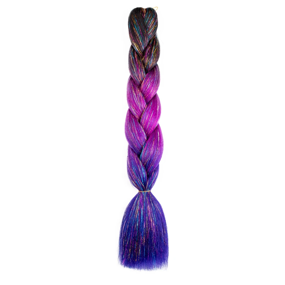 Synthetische Ombre 24Inch Glitter Jumbo Vlechten Extensions Sparkle Regenboog Gekleurde Vlechten Haar Voor Vrouwen Groothandel Diy Kapsel - afbeelding 1