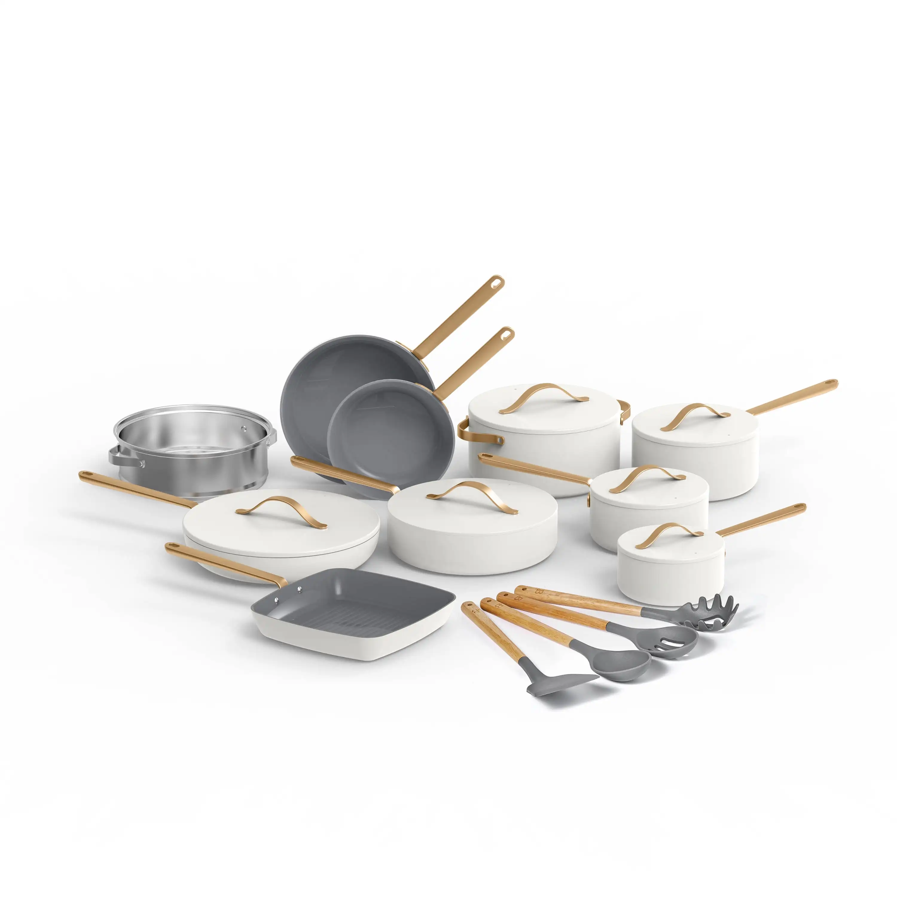 20 Piece Ceramic Non-Stick Cookware Set with Grill Pan, White Icing by Drew Cookware heats fast and cooks evenly