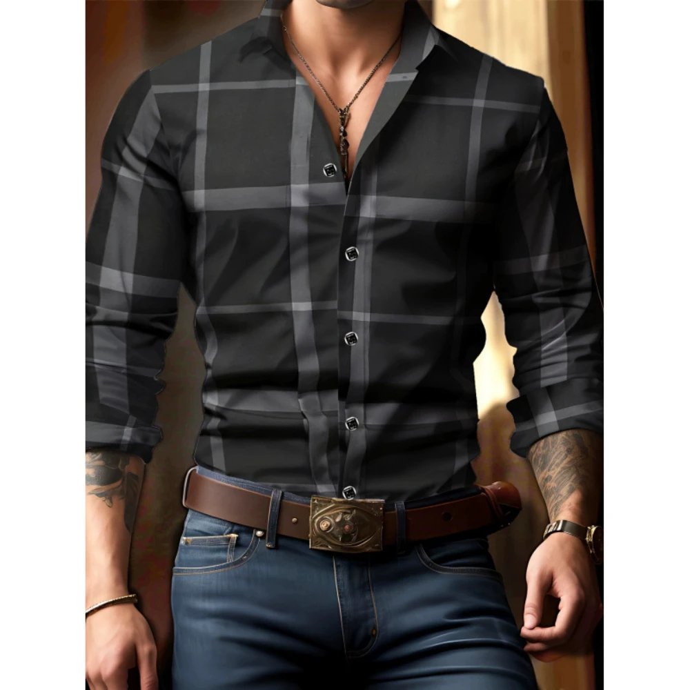 

Autumn and winter new men's fashion trend business long sleeved shirt gradient color 3D digital printed shirt