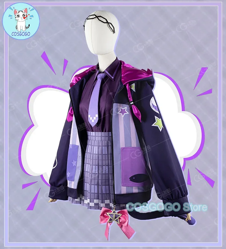 COSGOGO Vtuber Nijisanji Murasaki Shion คอสเพลย์เครื่องแต่งกายฮาโลวีนเกมชุดเสื้อ Hoodie เสื้อกระโปรงน่ารักอะนิเมะ Roleplay ผู้หญิง