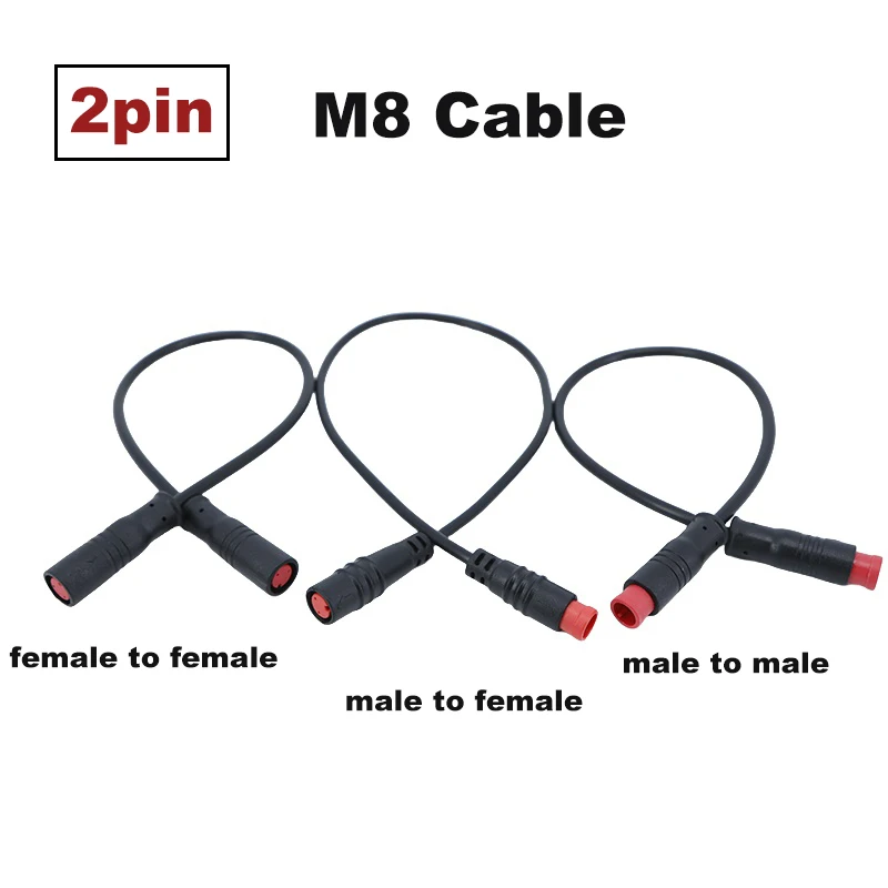 Waterproof 20cm 30cm m8 2pin core Electric Bicycle Butt Plug Male female to Male female Wire for Ebike senser Display Cables