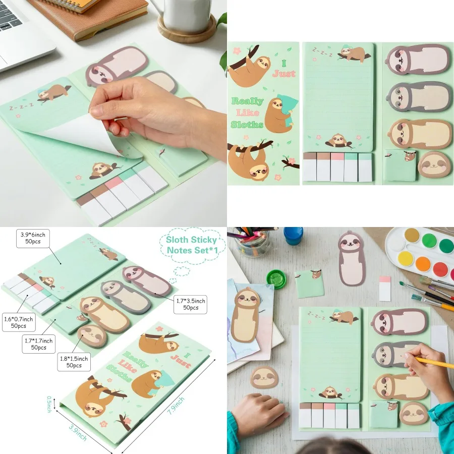 Xqumoi ゆっくりとくっつく寝虫風付箋セット 550枚入り 可愛い漫画風寝虫 セルフスティックメモパッド 動物ディバイダータブ バンドル