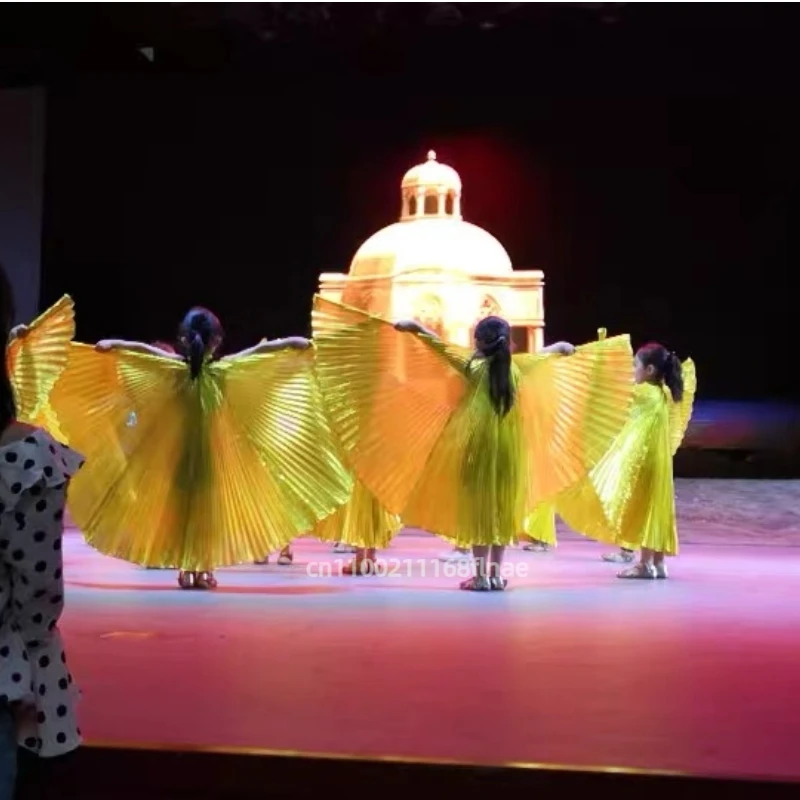 Asas de dança do ventre roupas egípcias orientais adultos crianças mulheres ouro, acessórios de dança do ventre asas isis vara