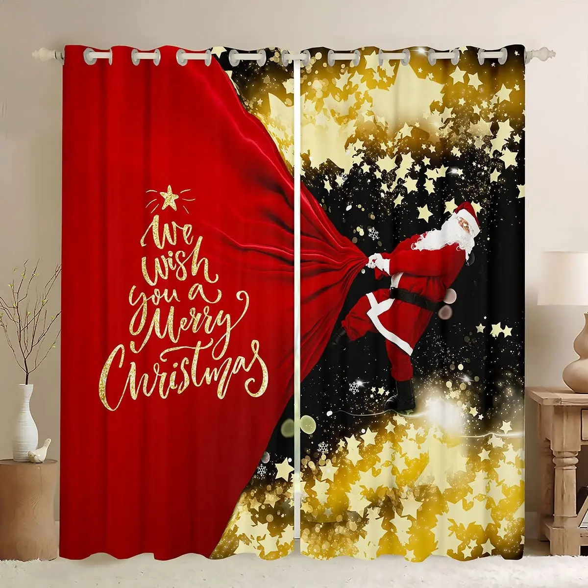 Christmas Blackout Curtains Panels for Bedroom Happy Santa Claus Kitchen Bathroom Living Room High Shading Window Drapes Gifts