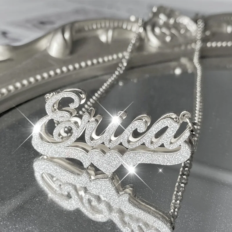 Collier personnalisé avec nom double plaqué plaqué or 18 carats, pendentif avec plaque signalétique personnalisée pour femmes et hommes