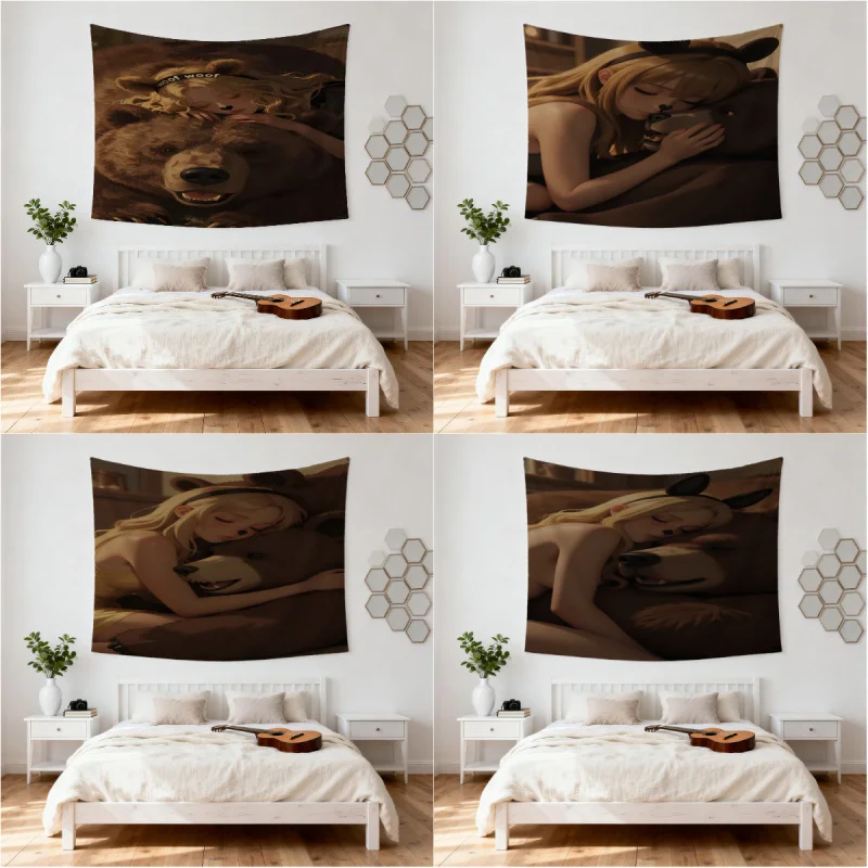 Tapisserie murale imprimée Euphoria Season 3 Bear & Girl Bond, couverture murale, décor de fond pour dortoir et studio
