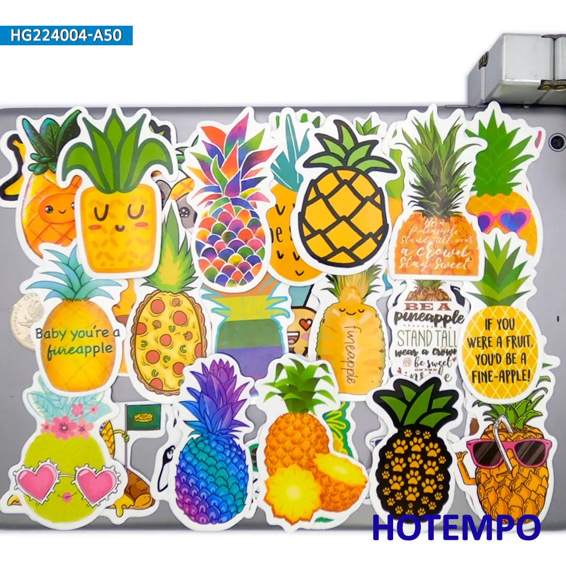 50 peças, Abacaxi colorido bonito, Adesivos de desenho animado funny fruits, para Mala, Notebooks, Capacetes, Skate, Bicicleta, Telefone, Laptop, Brinquedos adesivos