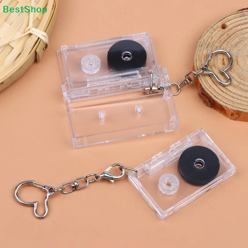〔Q〕Mini Blank With Magnetic Tape Clear Storage Box Keychain Acrylic Retro Pendant DIY Peripheral Commemorate Key Holder Gifts