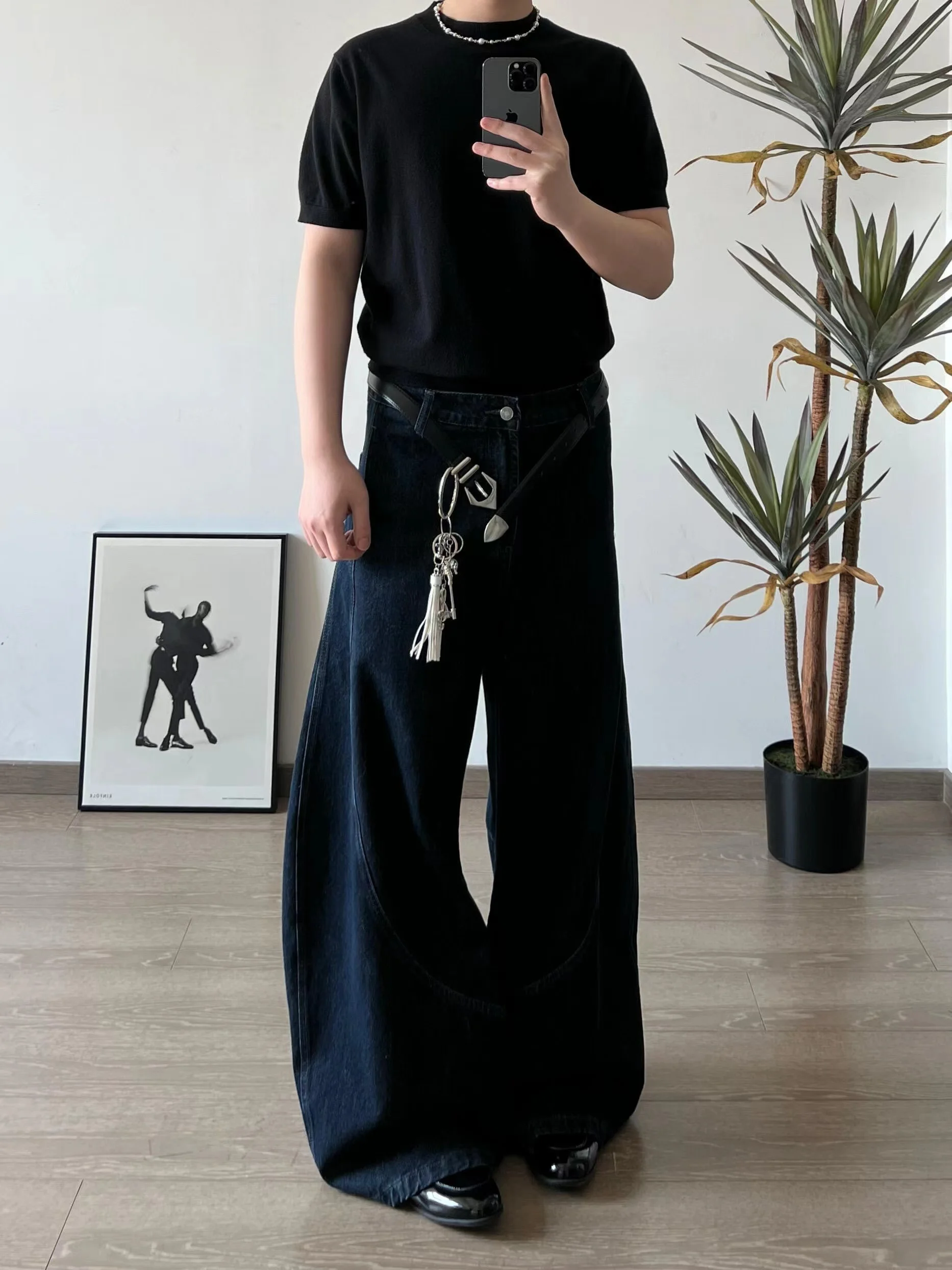 

Джинсы-силуэт в американском ретро-стиле, свободные повседневные длинные брюки унисекс с высокой талией, модные...