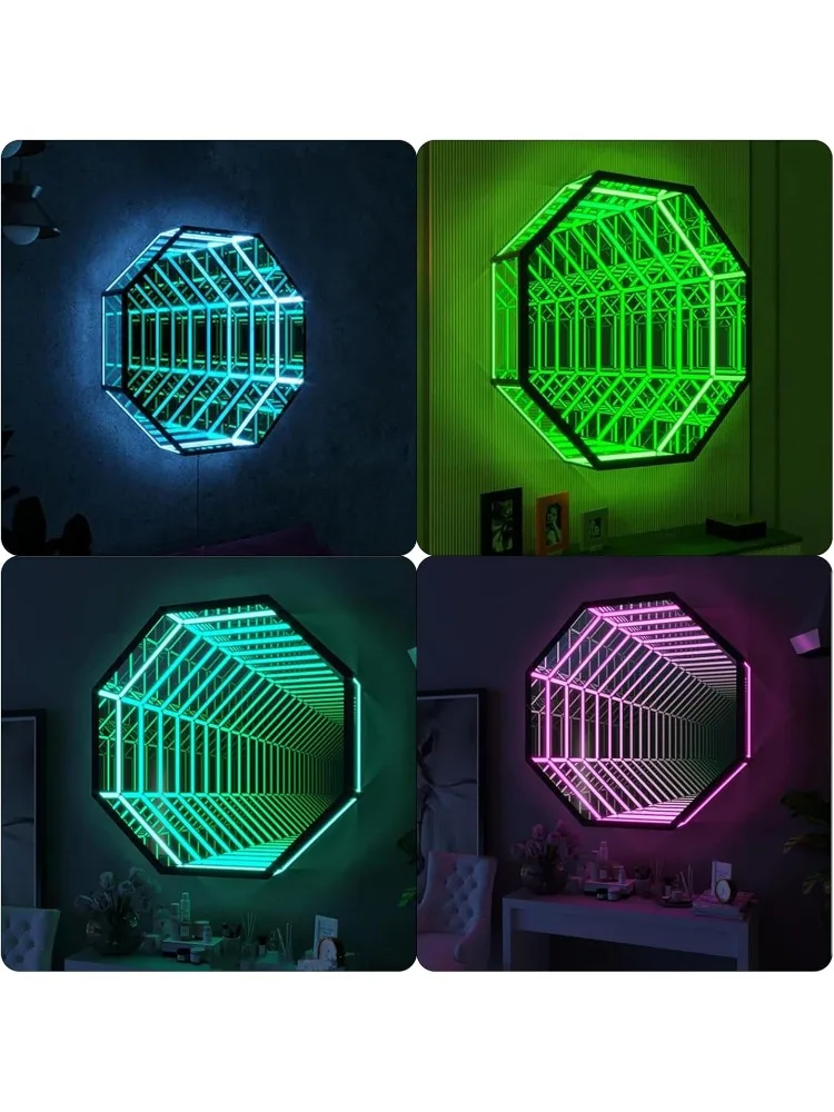 Spiegelleuchten, farbwechselnde LED-Infinity-Spiegellampe, achteckiges, mehrfarbiges Infinity-Spiegel-Tunnellicht mit APP-Fernbedienung