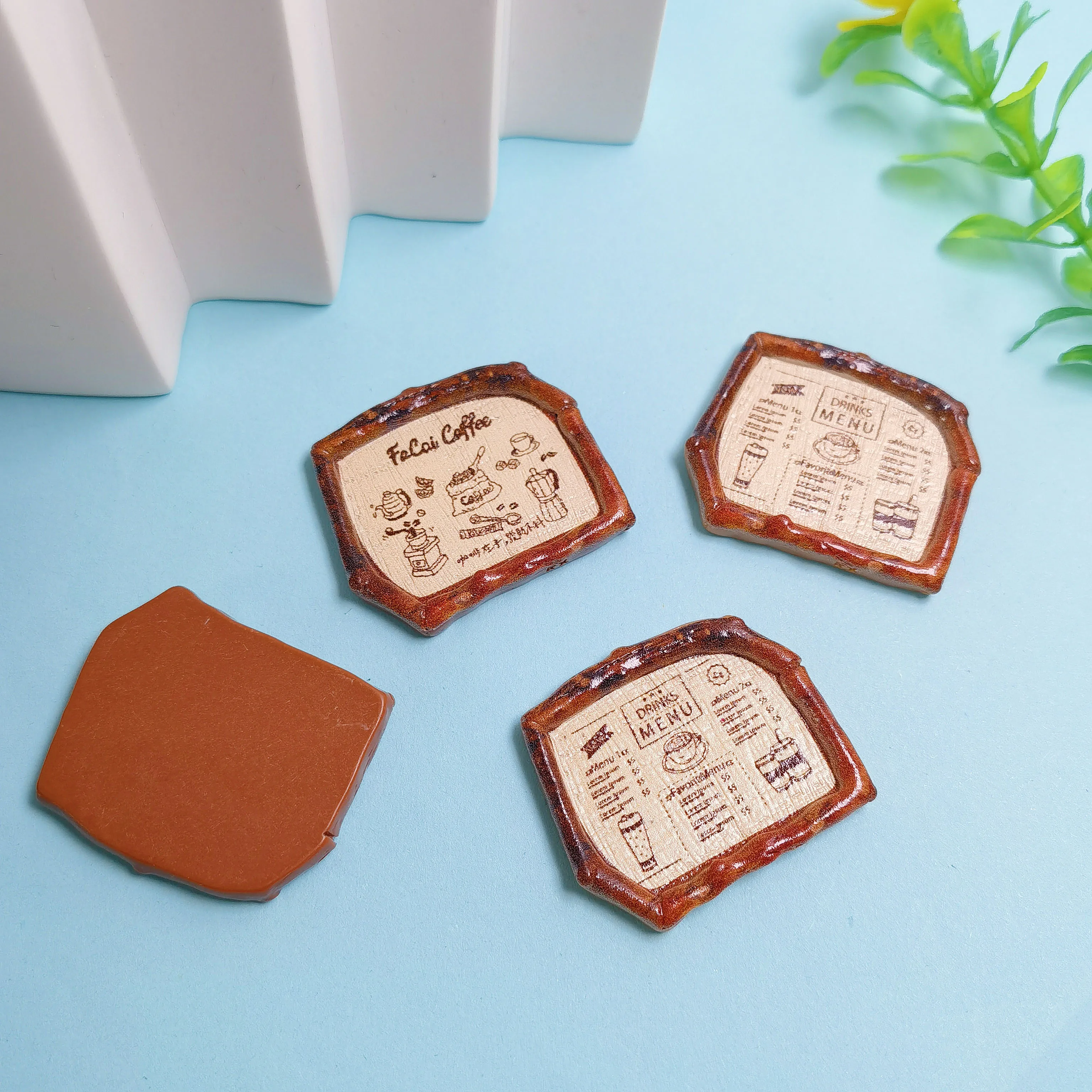 Cartoon Coffee Billboard Miniature Creative Handmade DIY Creamy Resin Accessories Accents Decor Materials Wholesale