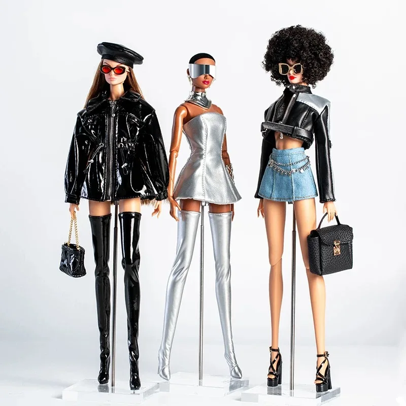 30cm Doll Clothes Accessories Cool Girl Futuristic Modern Leather Jacket/Shirt/Glasses Fashion Dress Up For 1/6 Supermodel Doll