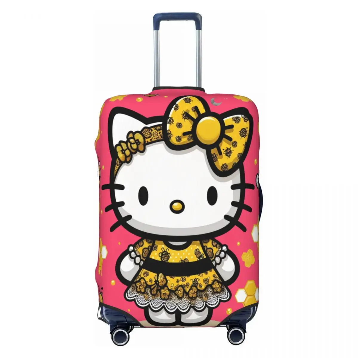 

Cute Honeybee Hello Kitty Cat Luggage Cover Protector Elastic Anime Kitten Travel Suitcase Covers