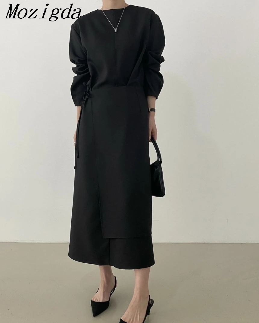 Autumn Winter Two 2 Piece Sets Knitted Sweater Dress Women Lace Up One Piece Apron Woman Elegant Vintage Ladies Dresses Vestidos