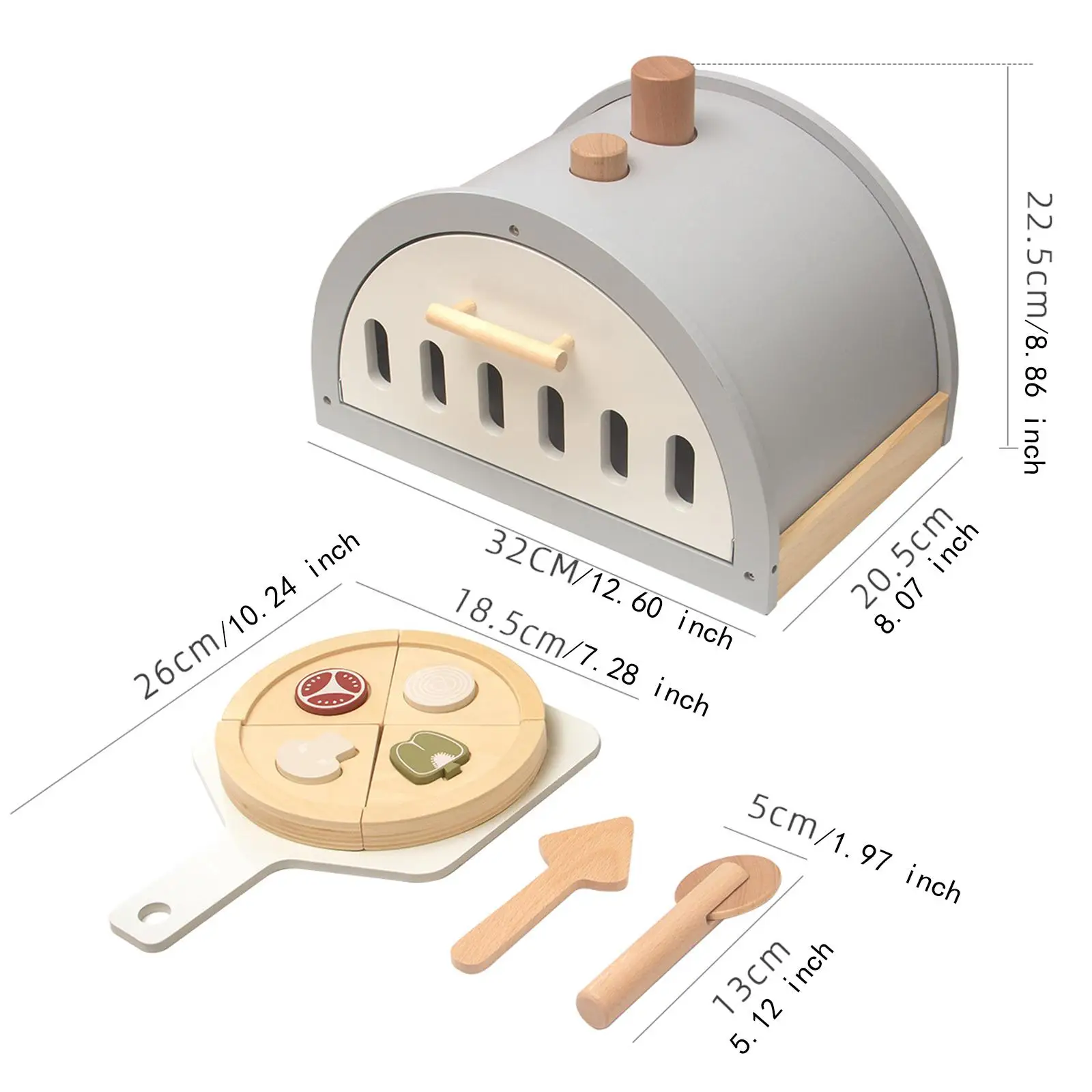 木製ピザおもちゃオーブン、リアルなキッチンおもちゃ、早期学習、創造的なロールプレイ