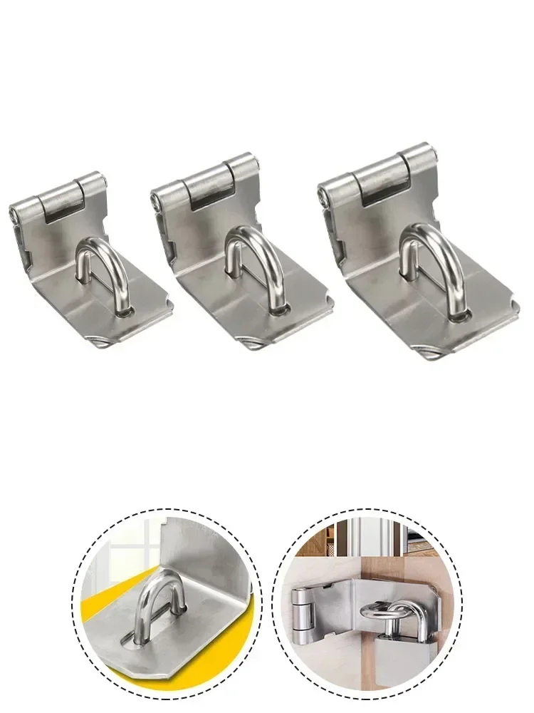 90 Degree Door Clasp Lock Stainless Steel Padlock Hasp Right Angle Shed Gate Latch Home Drawer Padlock Bolt Door Buckle Screws