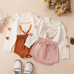 Baby Girls Clothes Autumn Winter Sweater Romper Long Sleeve Contrast Color Heart Knit Bodysuit