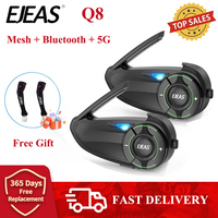 EJEAS Q8 Bluetooth 5.1 Motorcycle Helmet Headset Intercom, with EUC Remote Walkie Talkie, for 6 Riders Talking At Real Time IP67