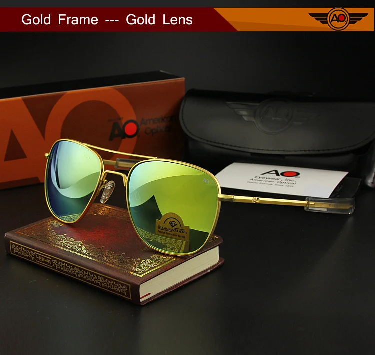 AO Sonnenbrille Mann USA Armee Militär Luftfahrt Pilot Sonnenbrille Glaslinse Frau Luxusmarke Retro Titan Rahmen Hohe Qualität – Detail 11