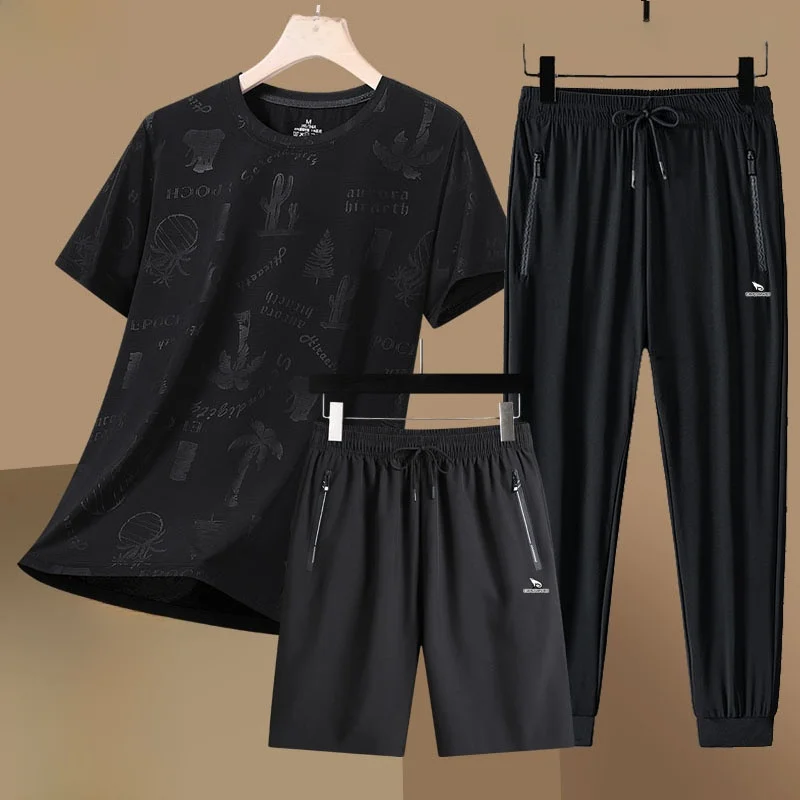 

Cardanro Casual Ice Silk Sports Suit Men's Summer Qui Dry Running Long Pants ort Sve T-irt Leisure Sportswear Set