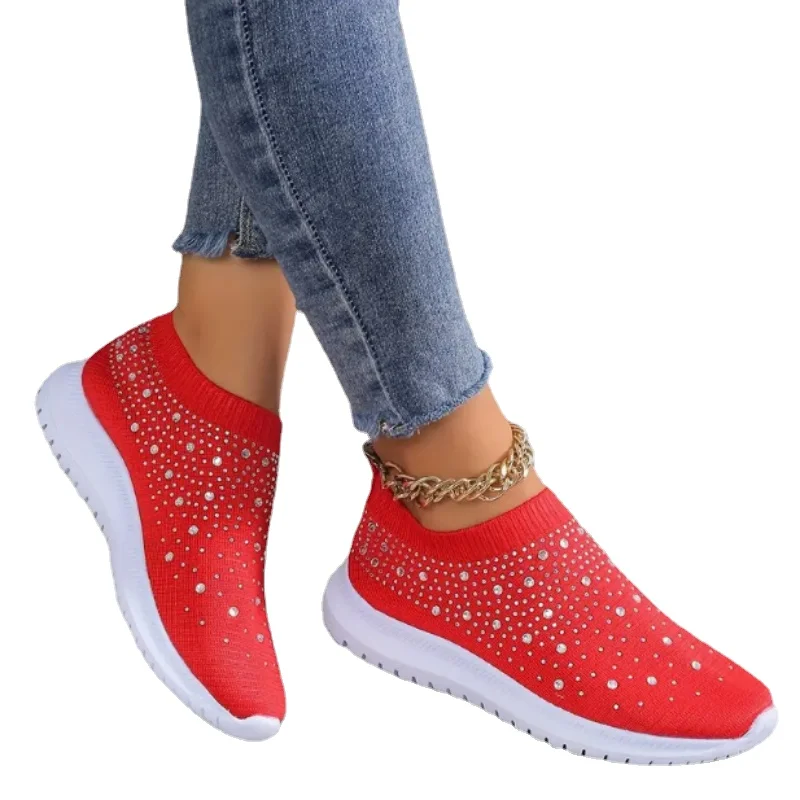 Rimocy Crystal Breathable Mesh Sneaker Shoes for Women Comfortable Soft Bottom Flats Plus Size 43 Non Slip Casual Shoes Woman
