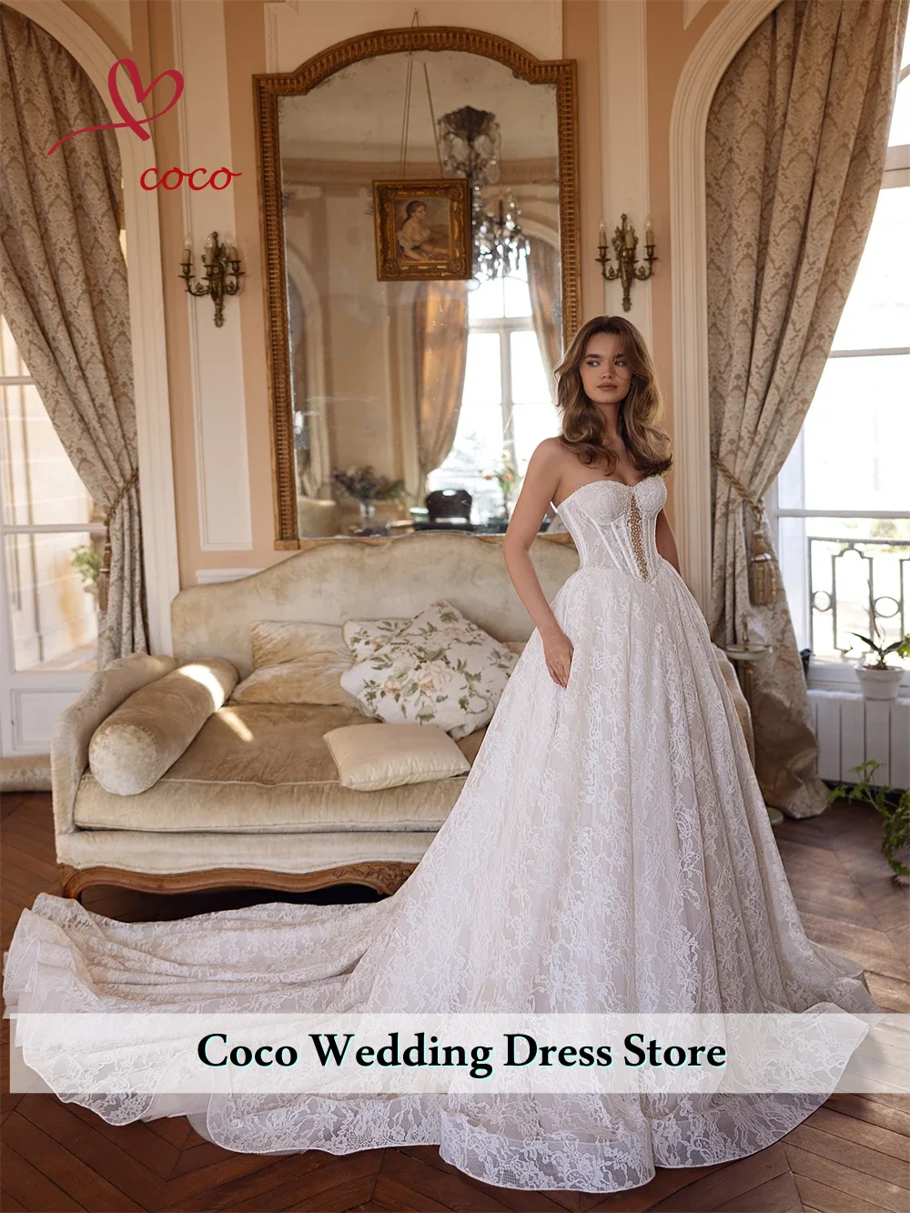 

Customized Exquisite Lace Wedding Dress Formal Sweetheart Sleeveless Bridal Gowns Sexy A-Line Chapel Train Vestido De Novia
