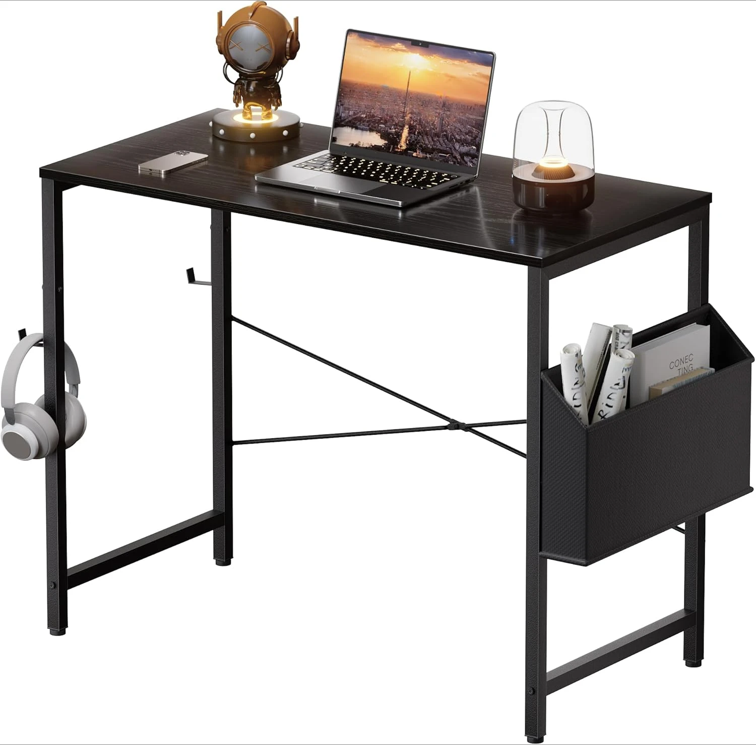 Bureau d'ordinateur avec sac de rangement, adapté à l'écriture dans la chambre et au travail au bureau à domicile, petit espace, bureau d'étude, 32"