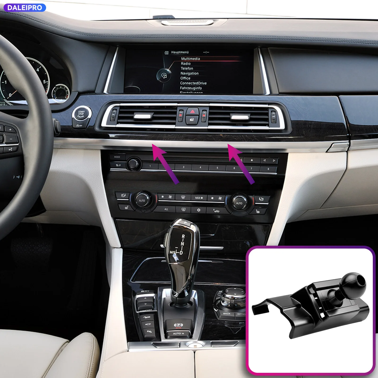 For BMW 7 Series F01 F02 2009 2010 2011 2012 2013 2014 2015 Phone Holder, 2-in-1 Holder & Base Kit, Clip-On Design Phone Mount