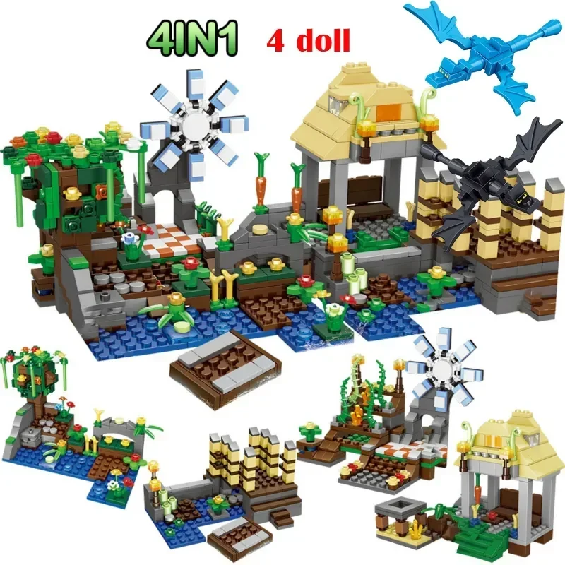 1000PCS Building Blocks for Compatible Minecraftinglys Village Warhorse City Tree House Waterfall Educational Toys for Children