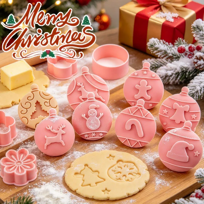 1-10Sets Christmas Cookie Mold Cutter Jam Chocolate Sandwich Biscuit Fondant Cutter Baking Tool Holiday Dessert Making