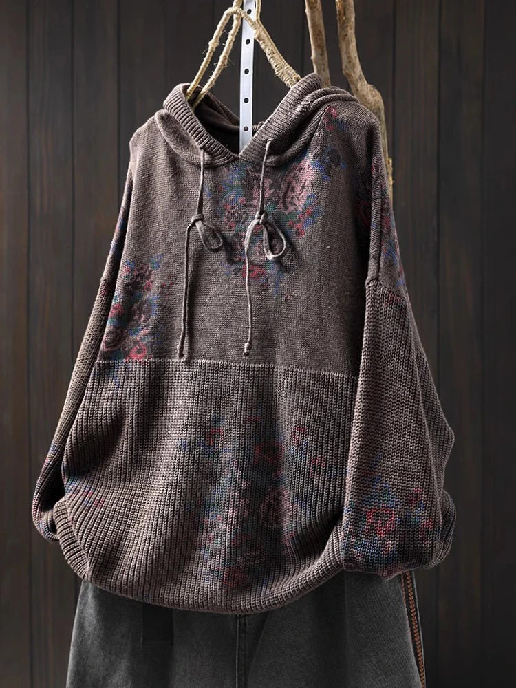 Pull à Capuche Décontracté à Manches sulfpour Femme, Style Vintage, Imprimé Floral, Nouvelle Collection Printemps 2025, M380
