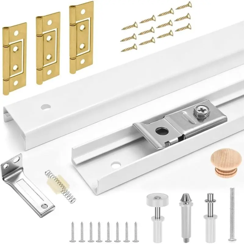 IALJ-Complete Heavy-Duty Carbon Steel Track Bifold Door Hardware Kit With Steel Track, Wooden Knob& Hinges(30 Inch)