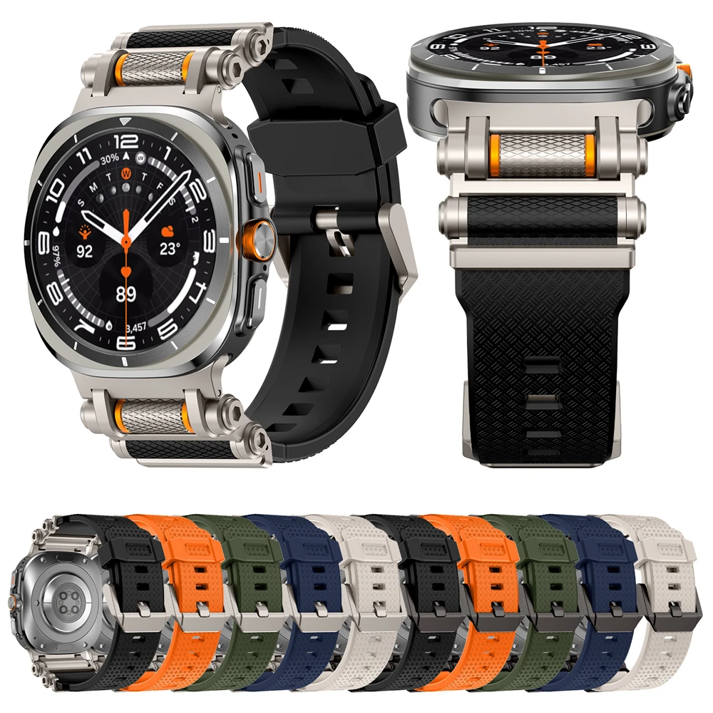 حزام لساعة سامسونج جالاكسي 7 الترا ديستني جير، موصل معدني دوار لتخفيف الضغط، حزام ساعة سيليكون