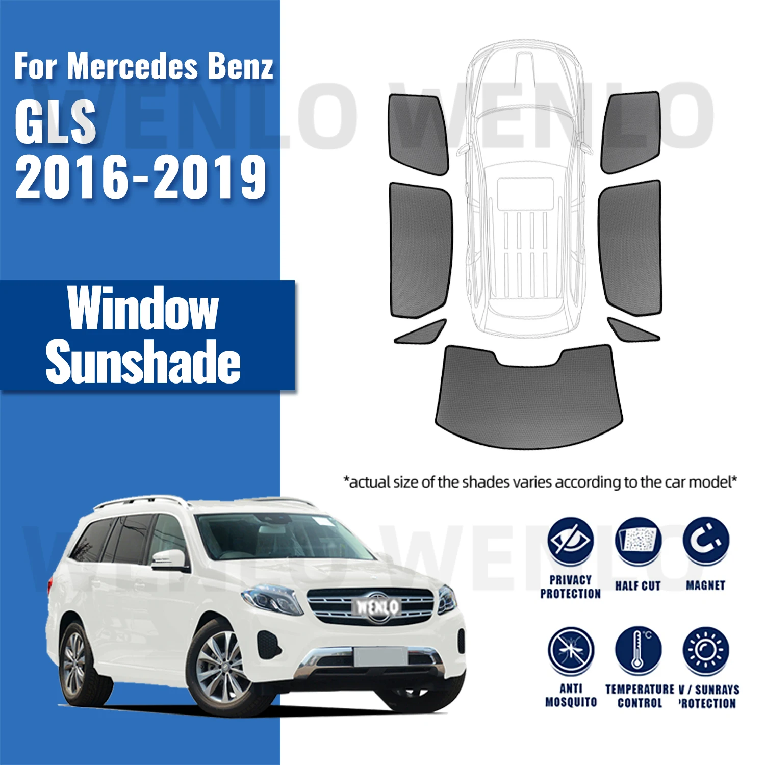 For Mercedes Benz GLS 2016-2019 Car Sunshade Front Windshield Mesh Curtain Rear Side Window Sun Shade