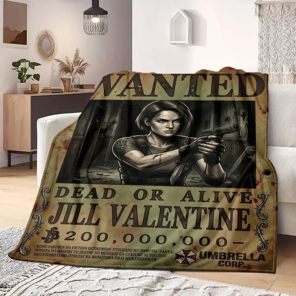 Resident Evil Sleek Cartoon-Flanelldecke, moderner Druck für Schlafzimmer, bequemer Sofabezug, praktisch für den Reisegebrauch_LIAN