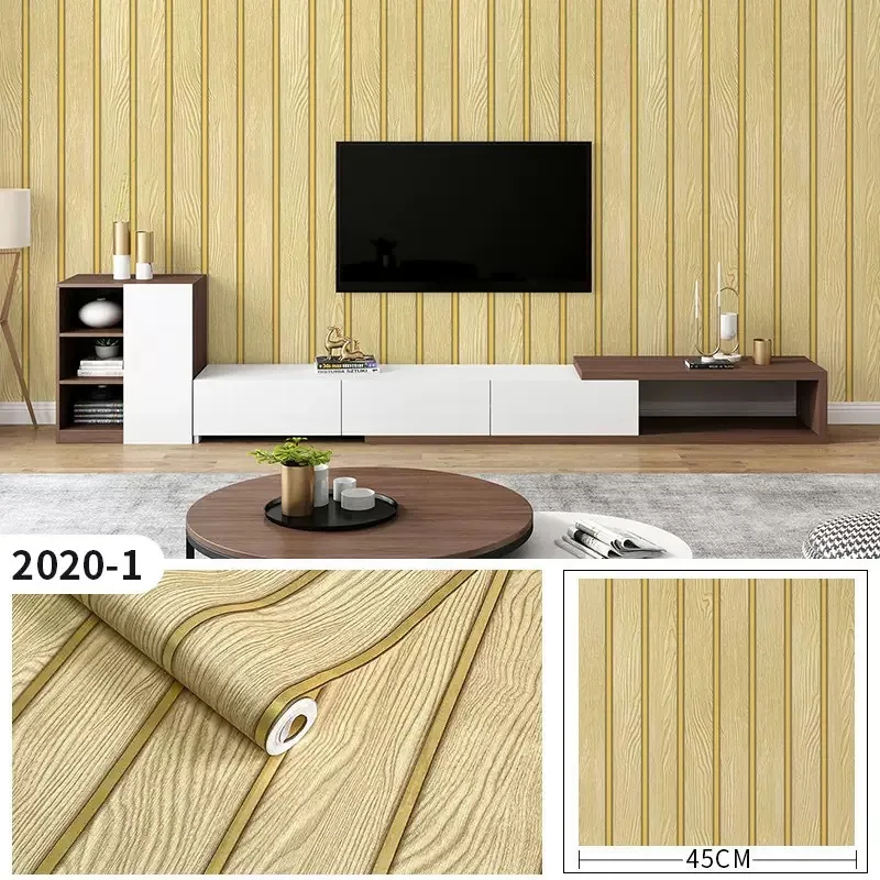 

45cmx10m Self-Adhesive PVC Woodgrain Striped Wall Covering Panel Water/MoistureProof for Bed Headboard, TV Feature Wall DIYers