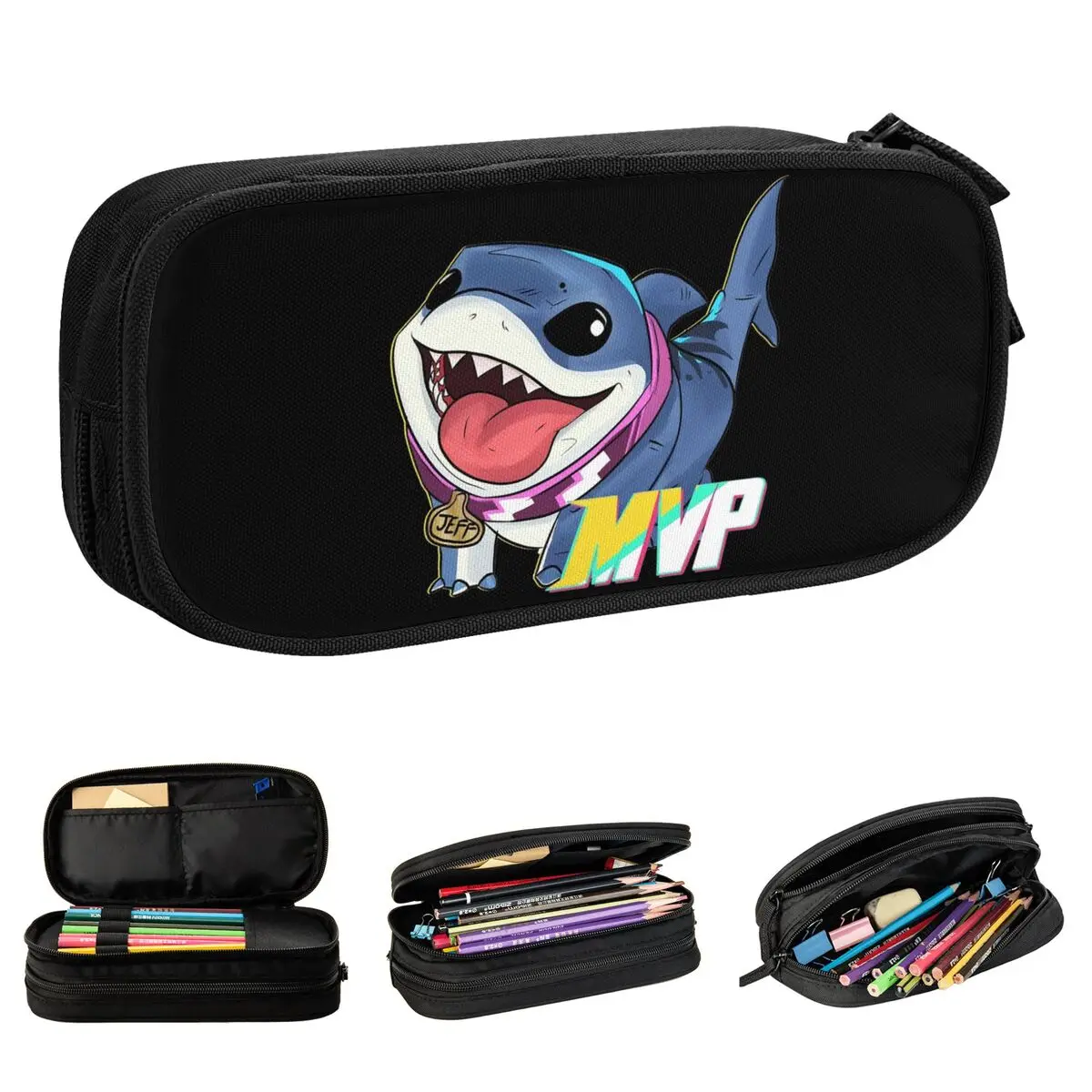 Marvel-Rivals PVP Jeff The Land Shark Gift For Kid's Pencil Cases Cute Pen Box Pencil Bags Large Storage Student School Supplies