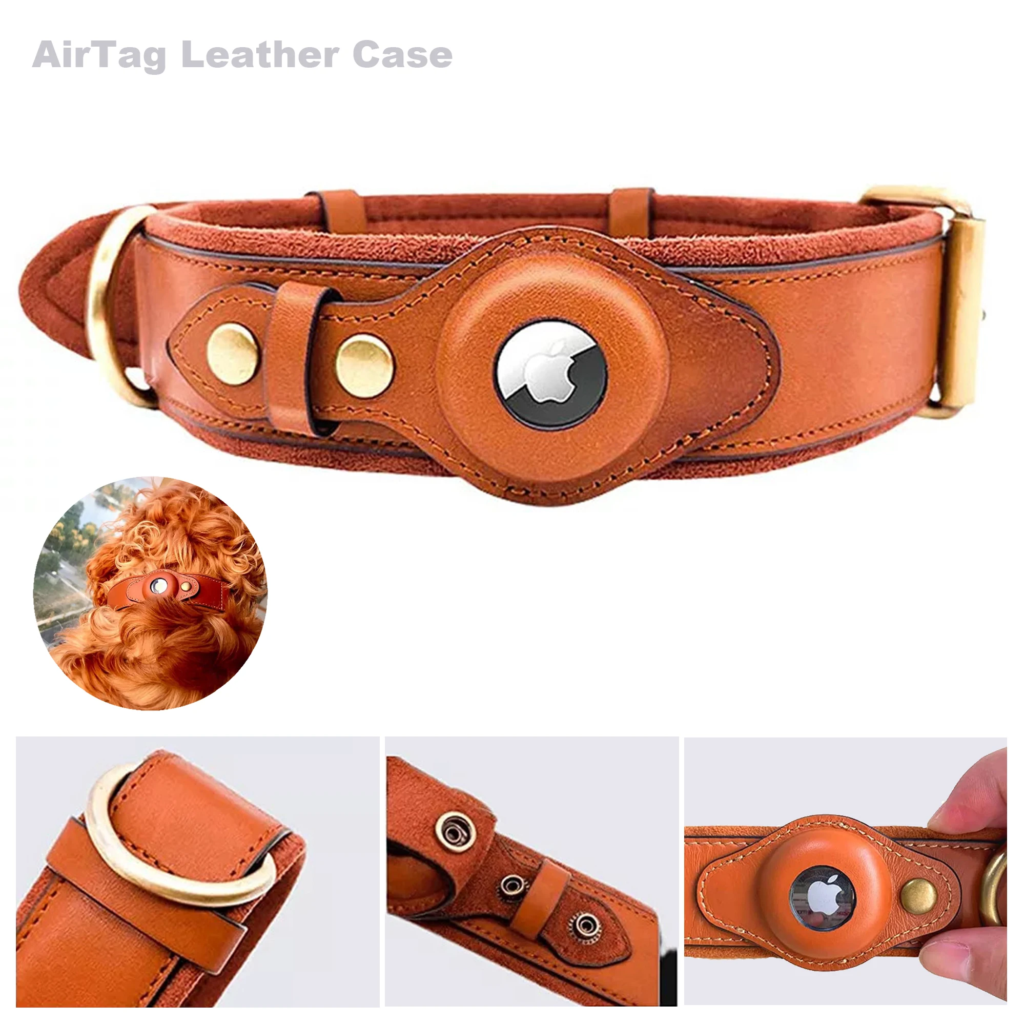 

Dog Collar Small Cat Collar Pet Cowhide Waterproof Training Anti-loss for Dogs GPS Location Tracker for Airtag Puppy Accessories