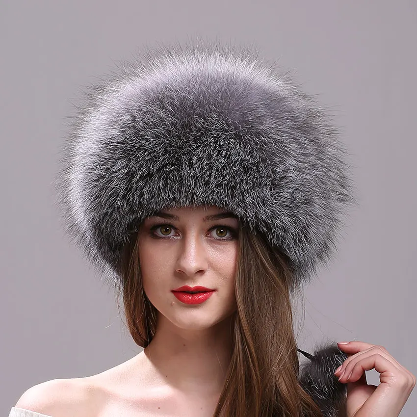 Mexa Poccnn Traditional Russian‎ Vintage Soft Genuine Real Fox Fur Hat Real Fox Fur Hat for Women with Leather Top Mongolian  main image 2